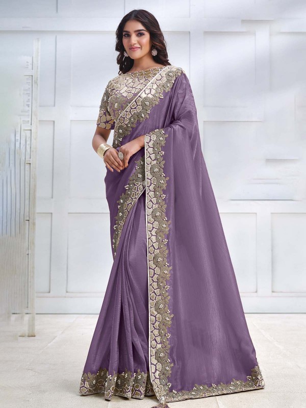 Lilac Banarasi Crush Silk Saree